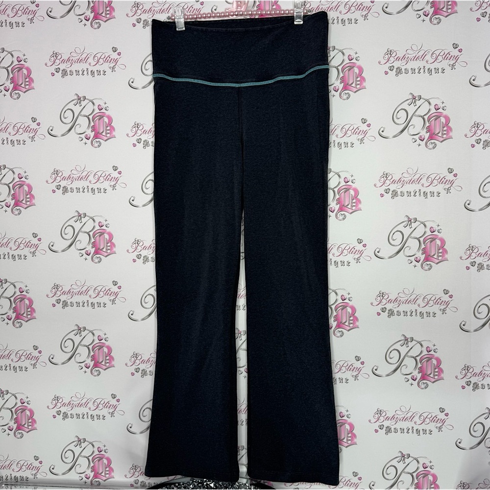 Lululemon pants vintage grey blue thread logo on leg flare grey wash like new